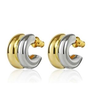 Mia Wynn Two-tone Plated 18k Gold Hoop C-shaped Classic Earrings